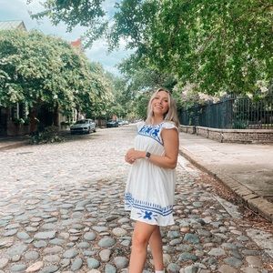 White & blue linen urban outfitters dress